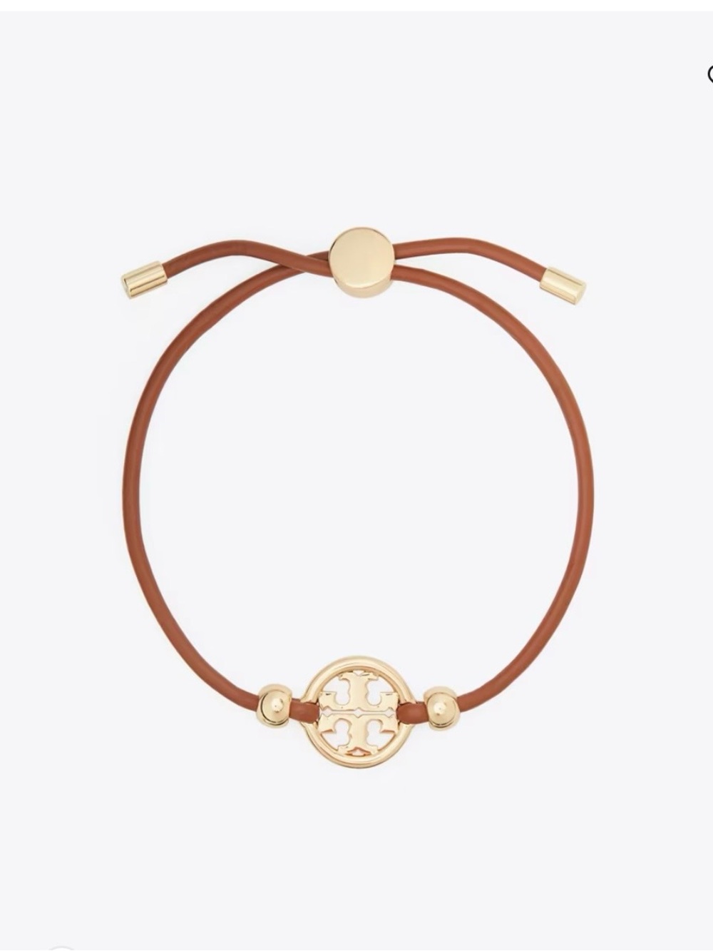 Tory Burch Brown Leather Logo Slider Bracelet with Gold-Tone Hardware